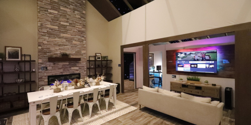 Wideshot of the dining room and entertainment area